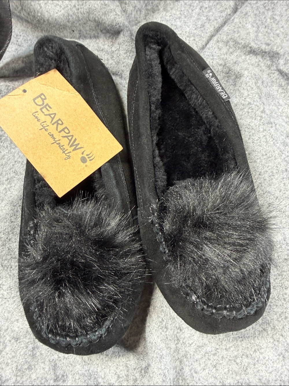 Bearpaw black tassel Slipper leather Moccasins Size 8 Black shoe NWT